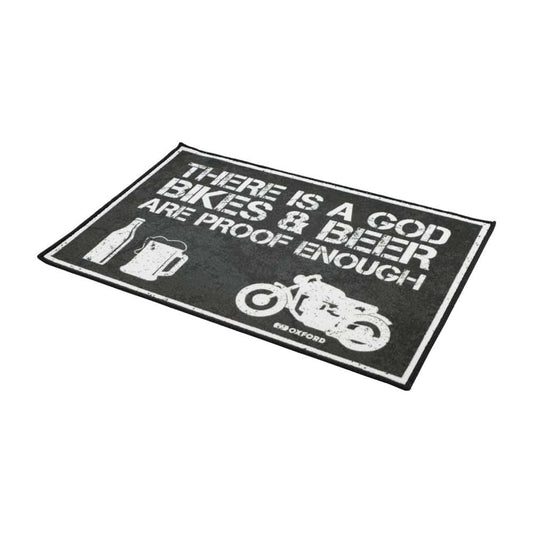 Oxford Door Mat 90cm x 60cm - There Is A God mat: Make an entrance with an Oxford Door Mat. Show 'em you're a biker even when you're not on the bike. A great quality door mat for your home or 'man (or woman!) cave'.