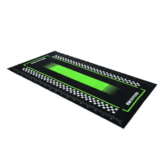 Oxford Garage Mat 200cm x 100cm - Pitlane Green Garage floor mat: A workshop essential from Oxford. Keep your garage floor in good shape thanks to this rubber mat. Designed to combat minor oil or water spillages, this workshop mat protects your floor whilst also looking awesome!