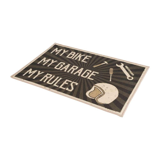Oxford Door Mat 90cm x 60cm - My Rules Doorstep mat: Make an entrance with an Oxford Door Mat. Show 'em you're a biker even when you're not on the bike. A great quality door mat for your home or 'man (or woman!) cave'.